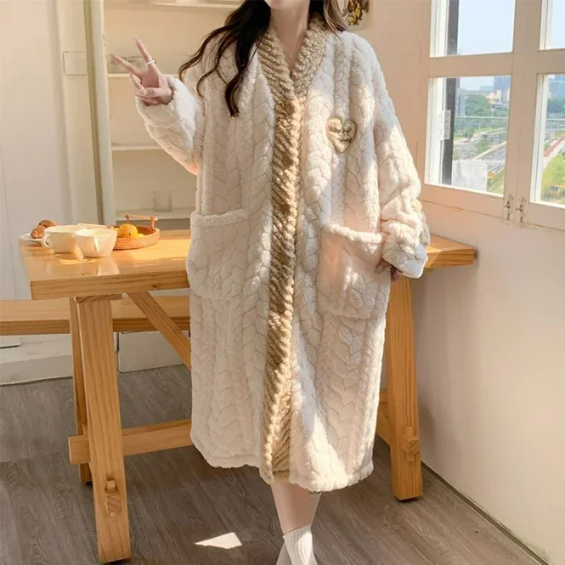 Winter parturient prenatal home wear with thick  fleece nursing nightdress  women coral fleece maternity  waiting  nightgown