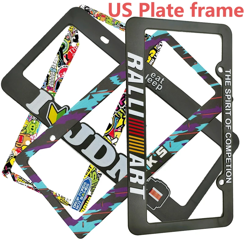 

2pc universal American license plate frames JDM cover license plate ABS HKS plate frame auto license cover hoder ralliart Deco.