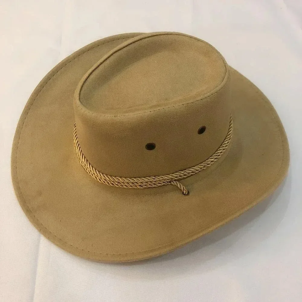 Men\'s Summer Sun Hat Solid Color Cool Western Cowboy Hat Plain Solid Color Men\'s Peaked Cap Western Rope Knight Cowboy Hat Шапка