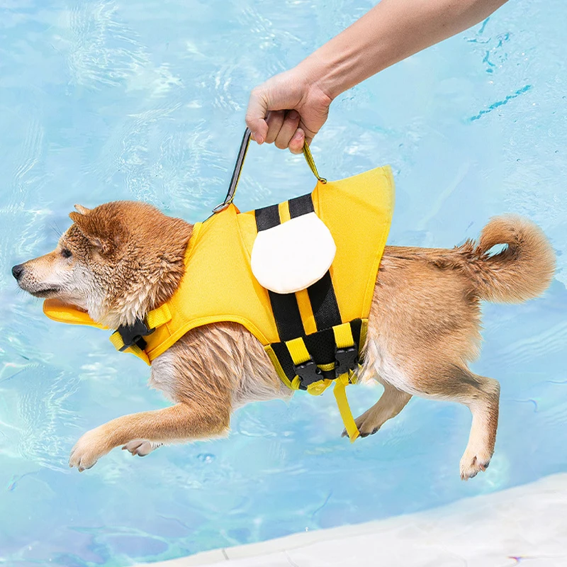 Dog Life Vest Pet Dog Swimsuit Big Dog Collar Harness Pet Jacket Dog Swimming Summer Swimwear Clothes Cute Bee Pet Dog Clothes