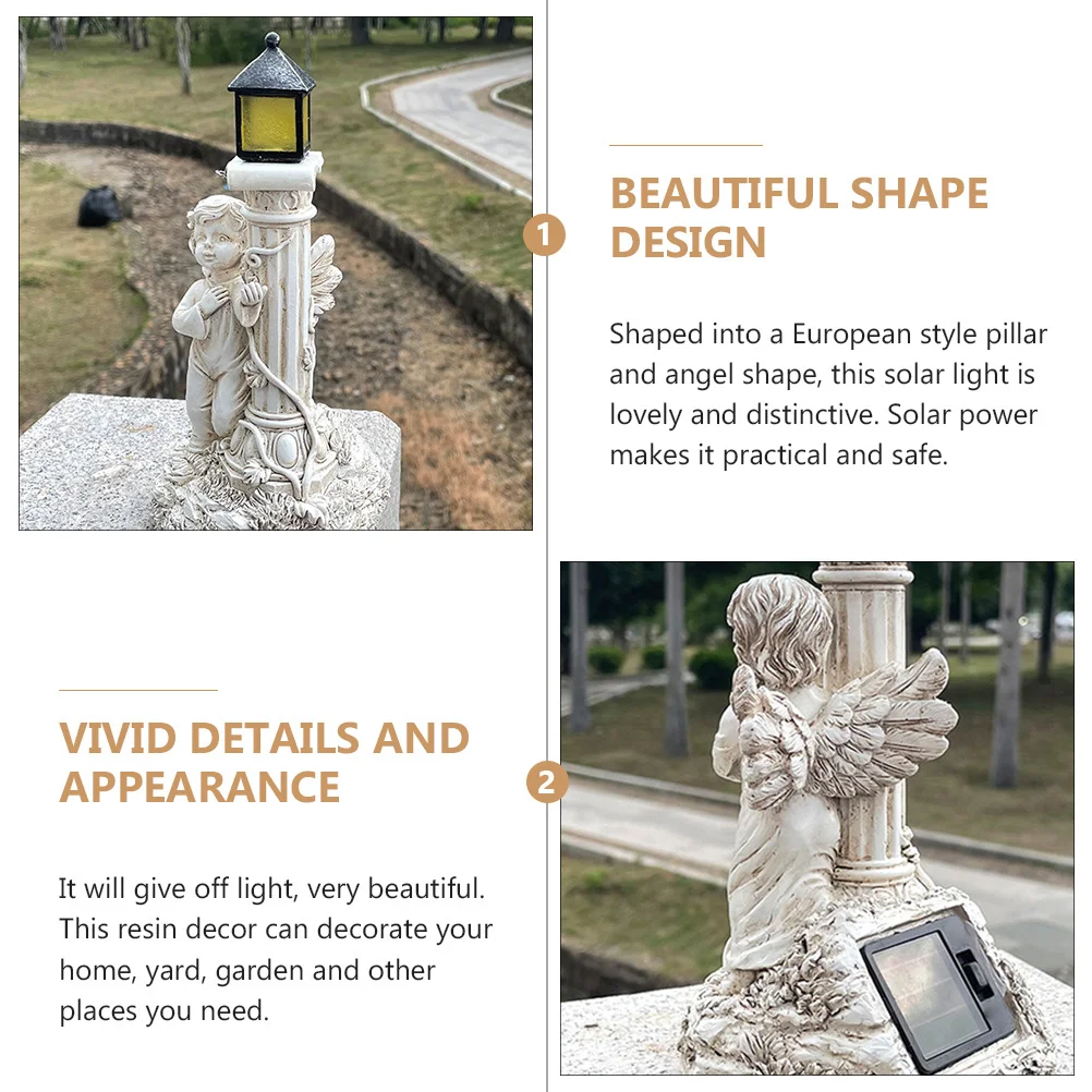 

Column Angel Resin Garden Ornament Solar Glowing Decor Resin Angel Decor For Outdoor Yard Park Decoration Light