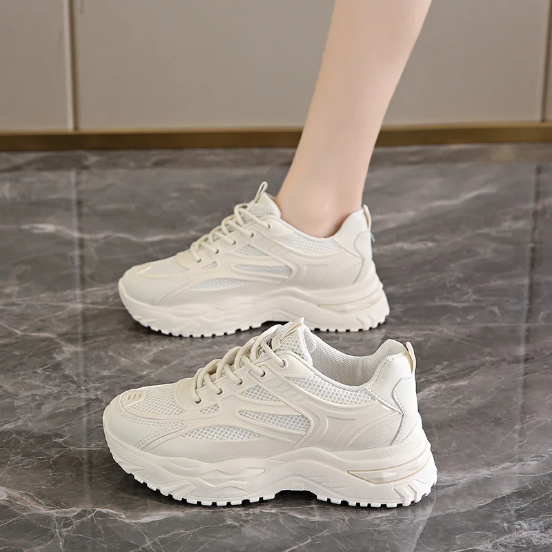 Spring and Autumn New Style Fashionable Comfortable and Breathable Versatile Thick-soled Casual Mesh Hollow Mesh Shoes