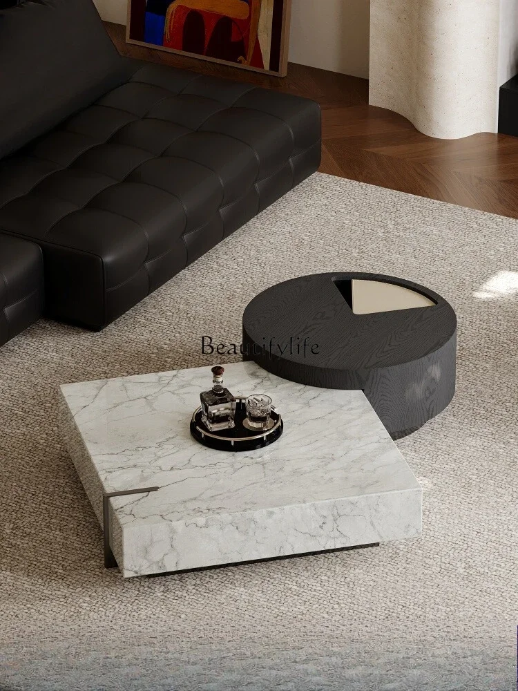 

ls 51 Marble coffee table villa living room household Italian light luxury high-end design sense fashionable square coffee table
