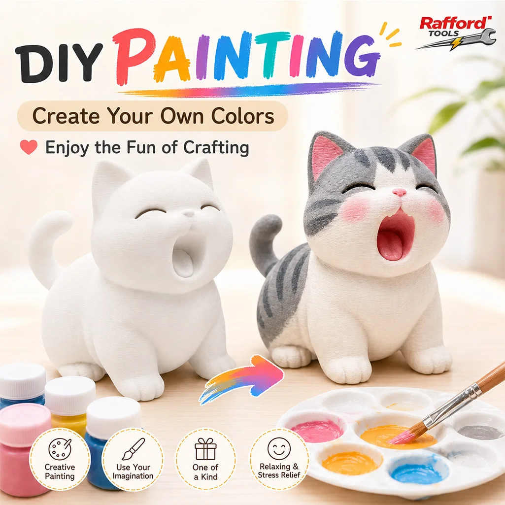 Yawning Cat Figurine, Cute Chubby Kitty Desk Ornament, Mini Home Decor Gift for Cat Lovers, 2 Colors
