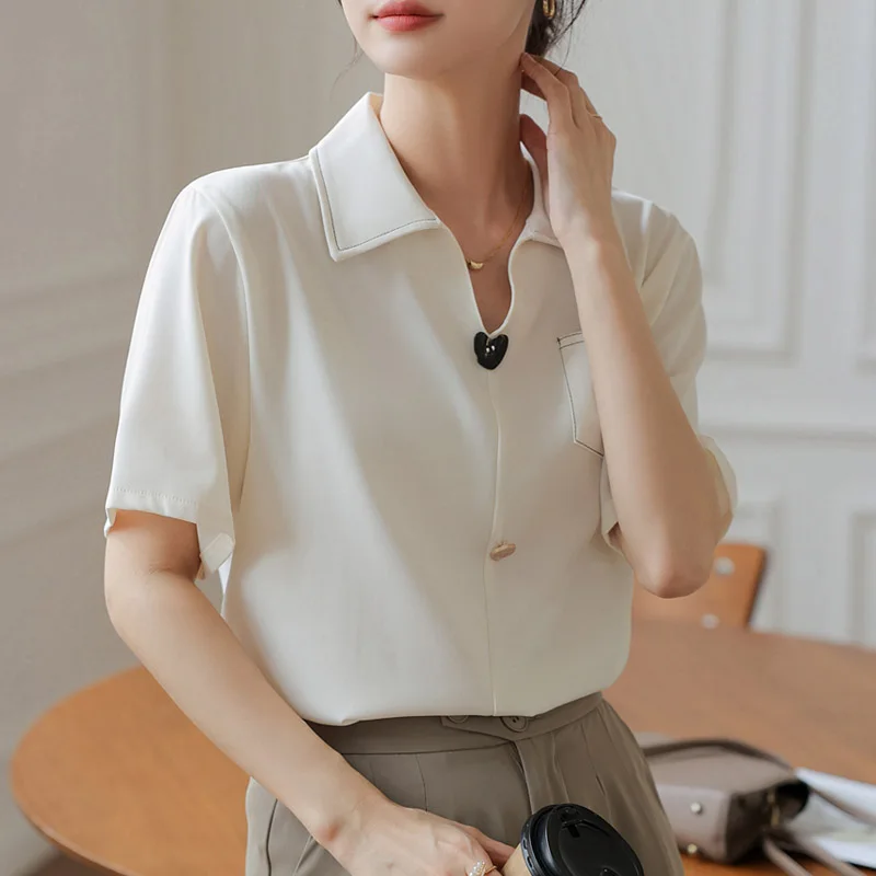 

V-neck French Top High-end Commuter Interview Shirt Women Design Sense Niche Short Sleeve Blouse Summer Style