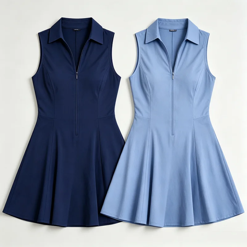 Summer Tennis Skirt Women Golf Polo Tank Dress with Short Ladies V-Neck Pleated Workout Dresses A-lined Slim Fitness Golf Skorts