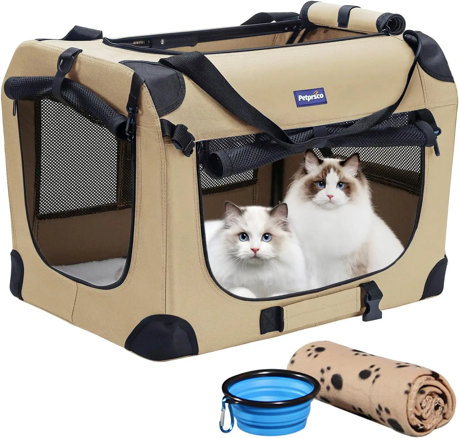 

Dog Crate, Travel Dog Crate 24x17x17 with Soft Warm Blanket and Foldable Bowl for Large Cats & Small Dogs Indoor and Outdoor