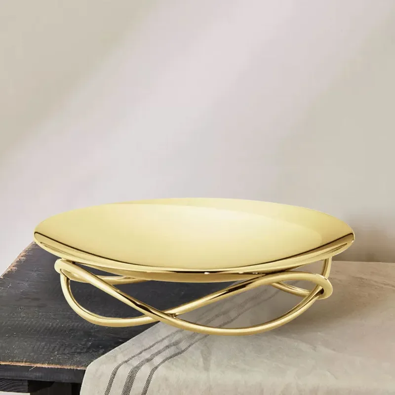 Modern Gold Round Fruit Bowl Luxury Decorative Tray for Living Room Entrance Office Desk Home Storage Plate Ornament Gift
