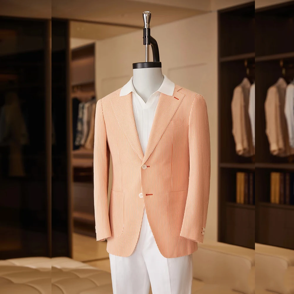

New Summer Stripe Men's Suits Notch Lapel Single Breasted Male Blazer Pants Sets Formal Business Banquet Daily 2 Pieces Set