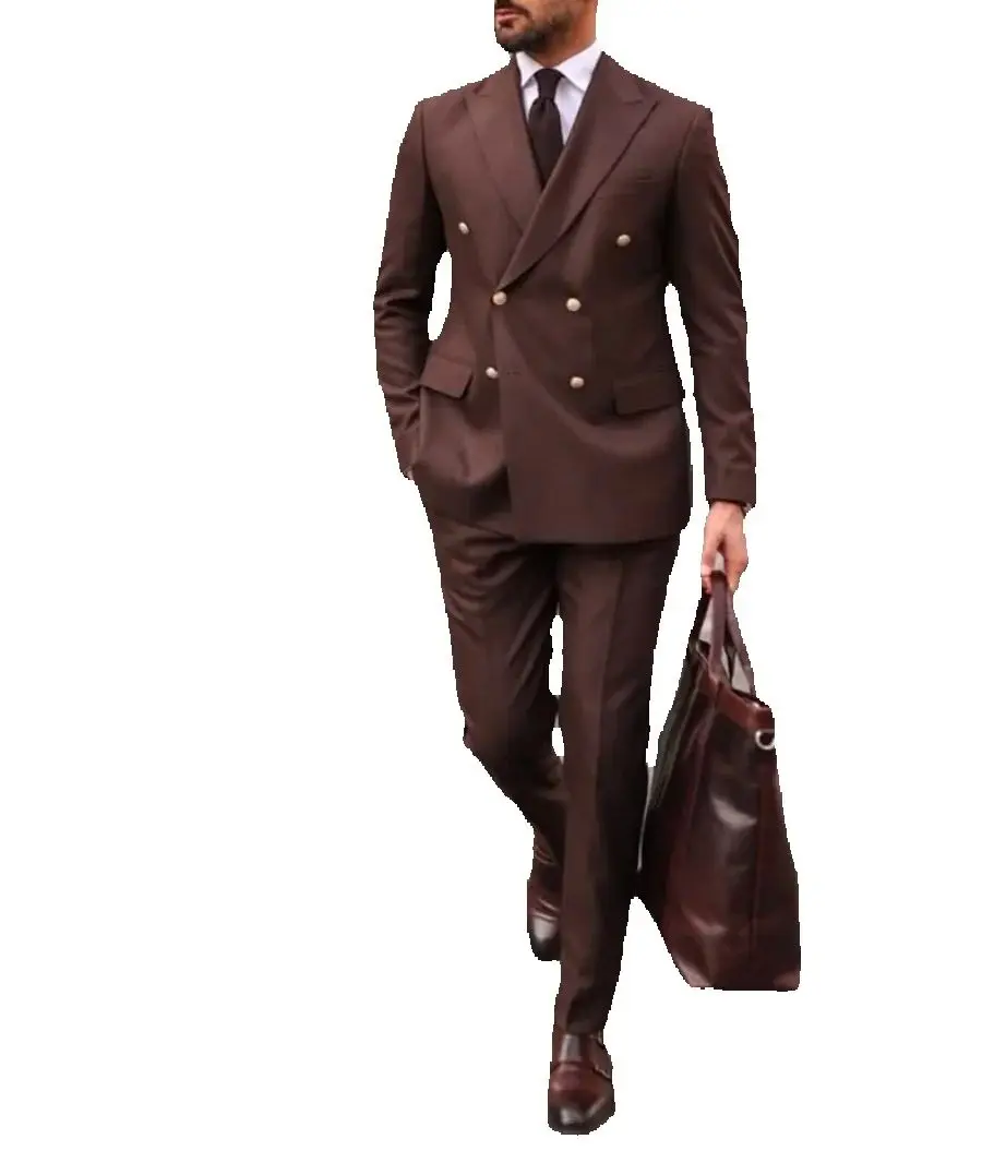 

Мужской костюм с шоколадными лацканами, умный повседневный двубортный деловой офисный пиджак, брюки, 2 предмета, индивидуальный крой