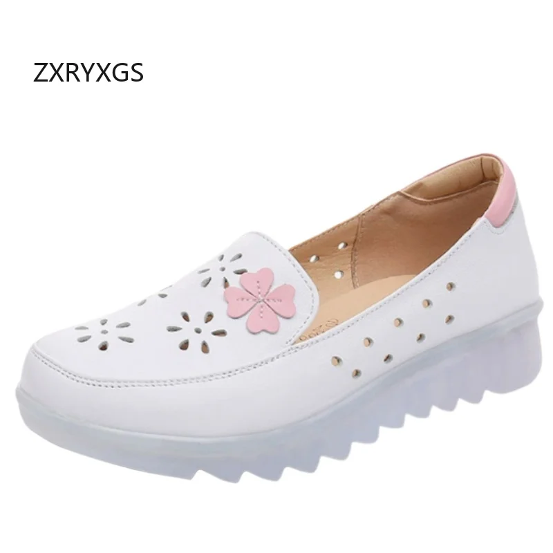 

Женские туфли ZXRYXGS из натуральной кожи, белые, мягкие, нескользящие, удобные, на плоской подошве, весна-лето 2026, с перфорацией, дышащие, сандалии