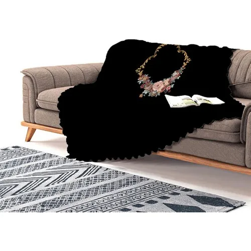 Realhomes Black Ground Authentic Flowers Custom Design Chenille Sofa Throw