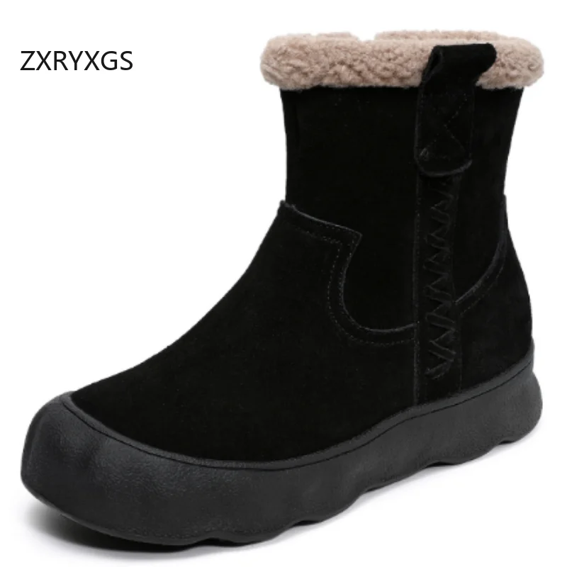 ZXRYXGS Top Layer Cow Suede Imitation Lamb Wool Snow Boots Warm Shoes Women's Boots 2025 New Fashion Winter Shoes Cotton Boots