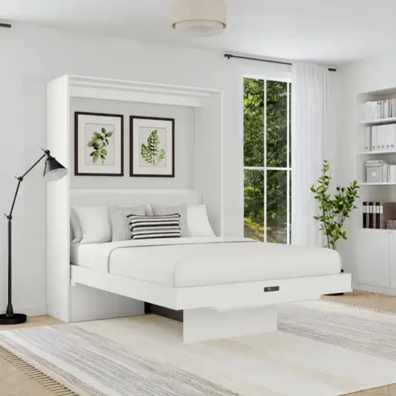 

Queen Size Wooden Murphy Bed with Desk Panel Vertical Folding Wall Bedroom Furniture for Home General Use