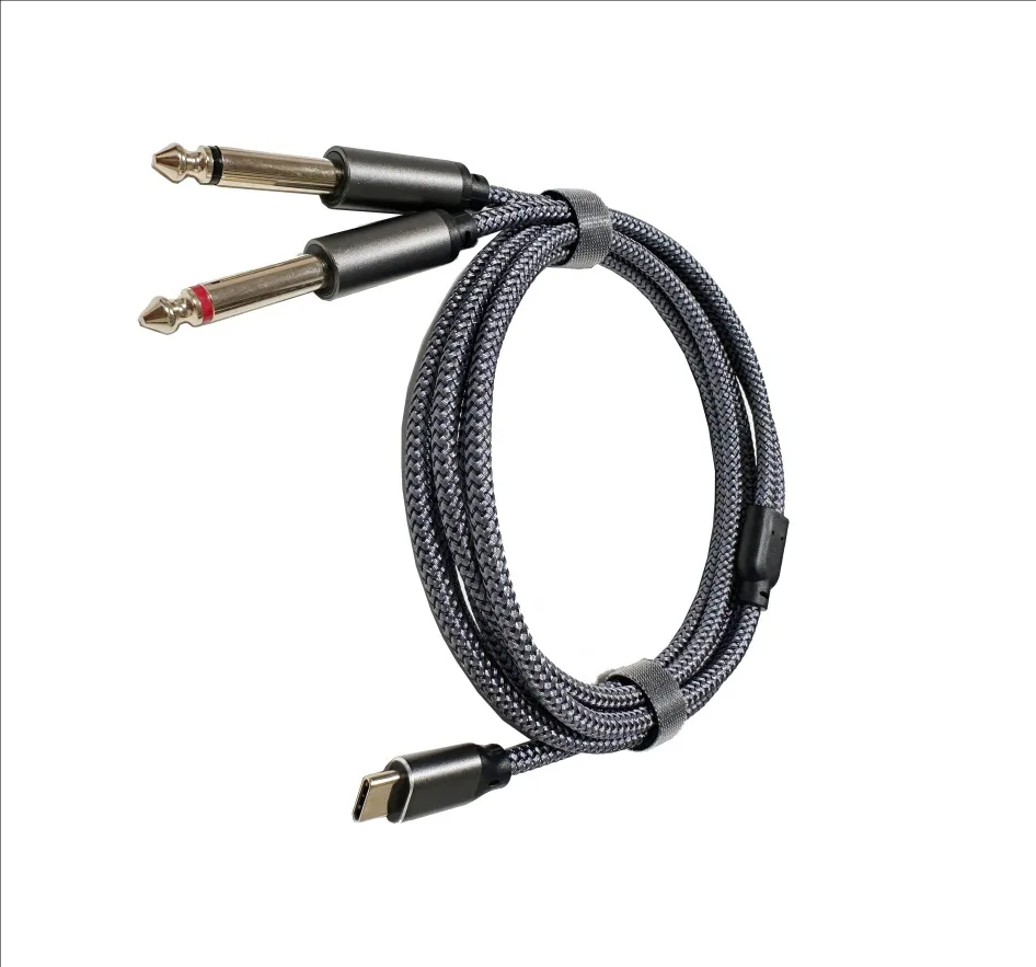 2m type c to Dual 6.35mm Audio Cable, usb C to Dual 6.35mm 1/4 inch Male TS Mono Interconnect  Aux Gold Plated Adapter cable