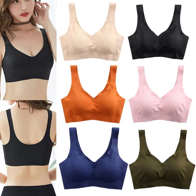 Detachable chest pad pull up bra underwear 2024 women\'s seamless ice silk bra without steel ring breathable push up yoga vest 1p