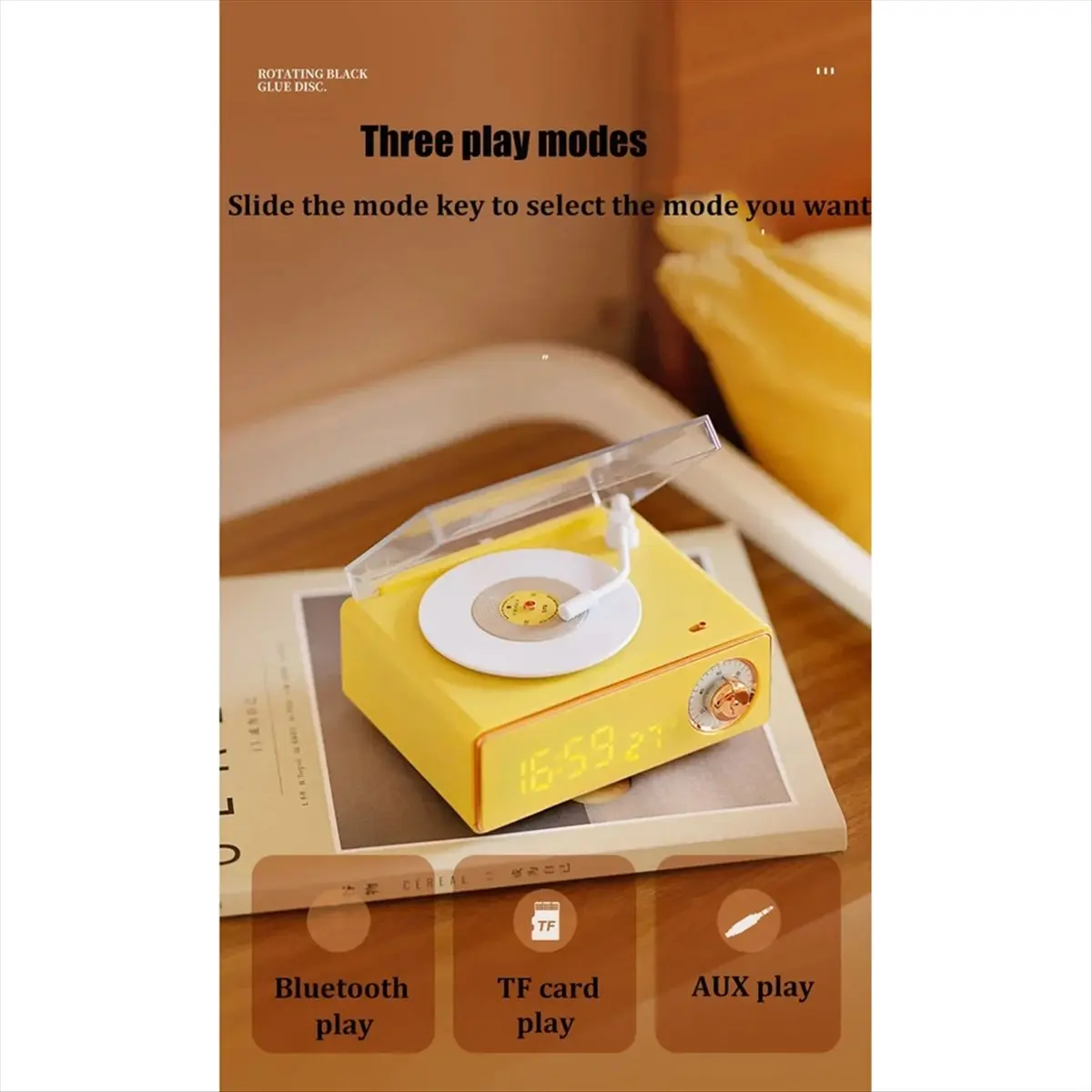CCDDBG New Arrival Retro Record Player Alarm Clock Audio Speaker Rechargeable Wireless Loud Bluetooth Speaker Vinyl Phonograph