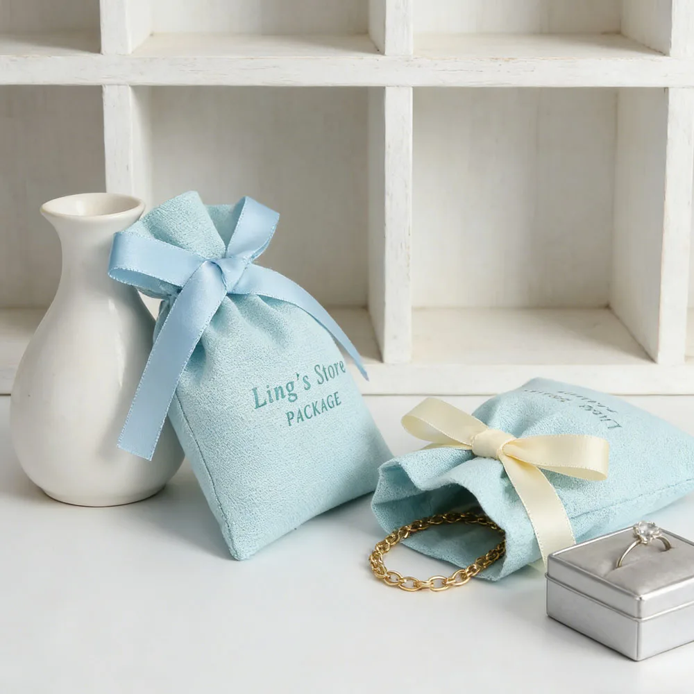 

100 шт., муслиновая сумка с логотипом голубого цвета для ювелирных изделий, хлопковый подарок, свадебные сувениры, сувенирные сумки для упаковки конфет на день рождения