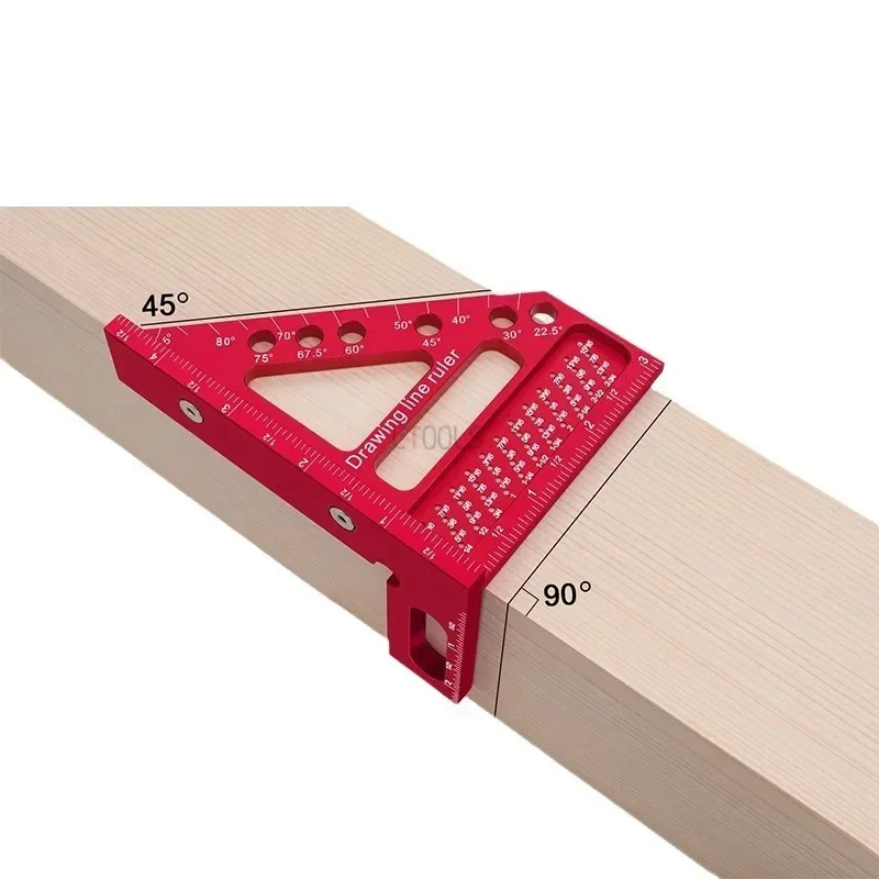 Upgraded 45°/90° Woodworking Angle Marking Ruler 3D Multifunctional Hole Ruler Aluminum Alloy Triangle Ruler Manual Marking Tool