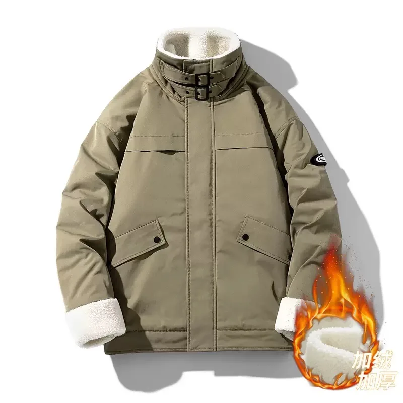 

Зимняя однотонная плюшевая толстая теплая хлопковая куртка для мужчин, повседневная свободная спортивная ветрозащитная куртка большого размера высокого качества