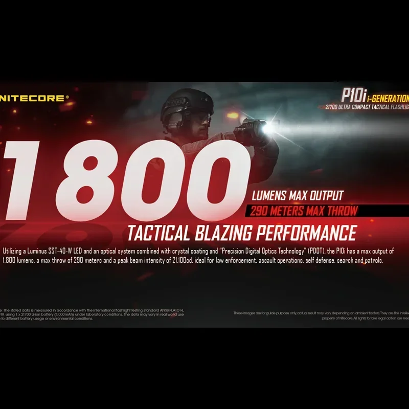 NITECORE P10i 1800Lumens TYPE-C Rechargeable Flashlight Include 21700 4000mAh Battery