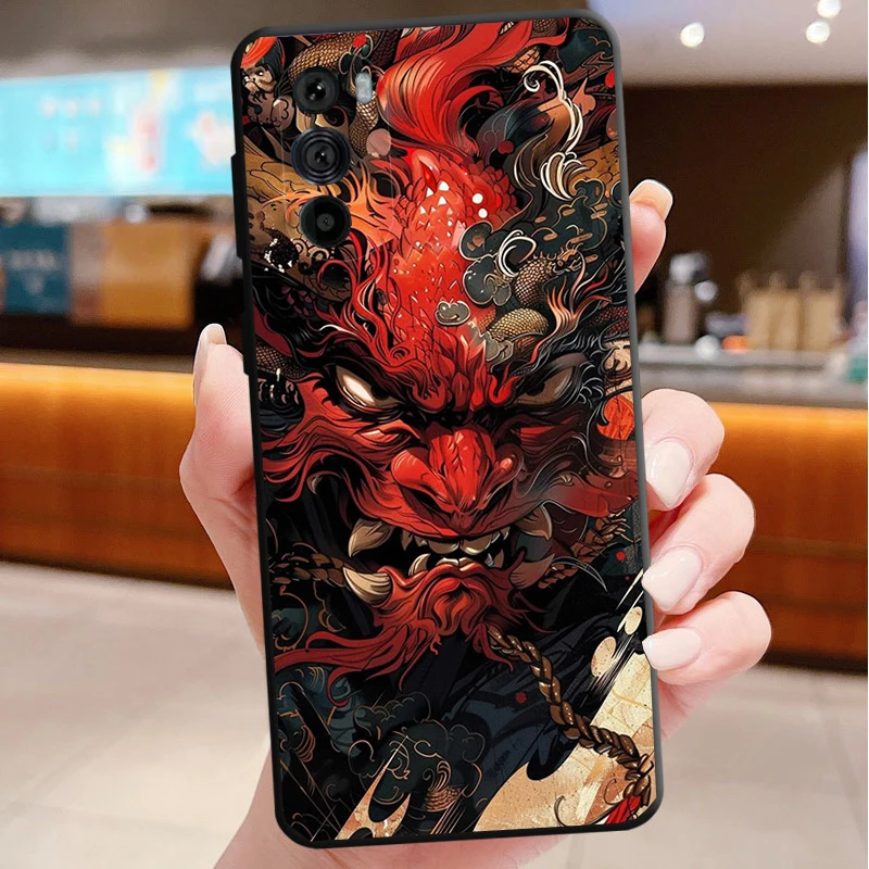 

Japanese Oni Mask Devil Art Phone Case For Motorola Edge 50 40 Pro 60 50 40 30 Ultra Neo Fusion Moto G Play G Stylus G Power G