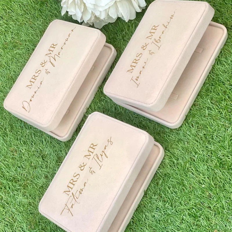 Custom Flannel Jewelry Box Personalise Wedding Ring Box Necklace Ring Earring Bracelet Gift Boxs For Bride Wedding Jewelry Box view 2