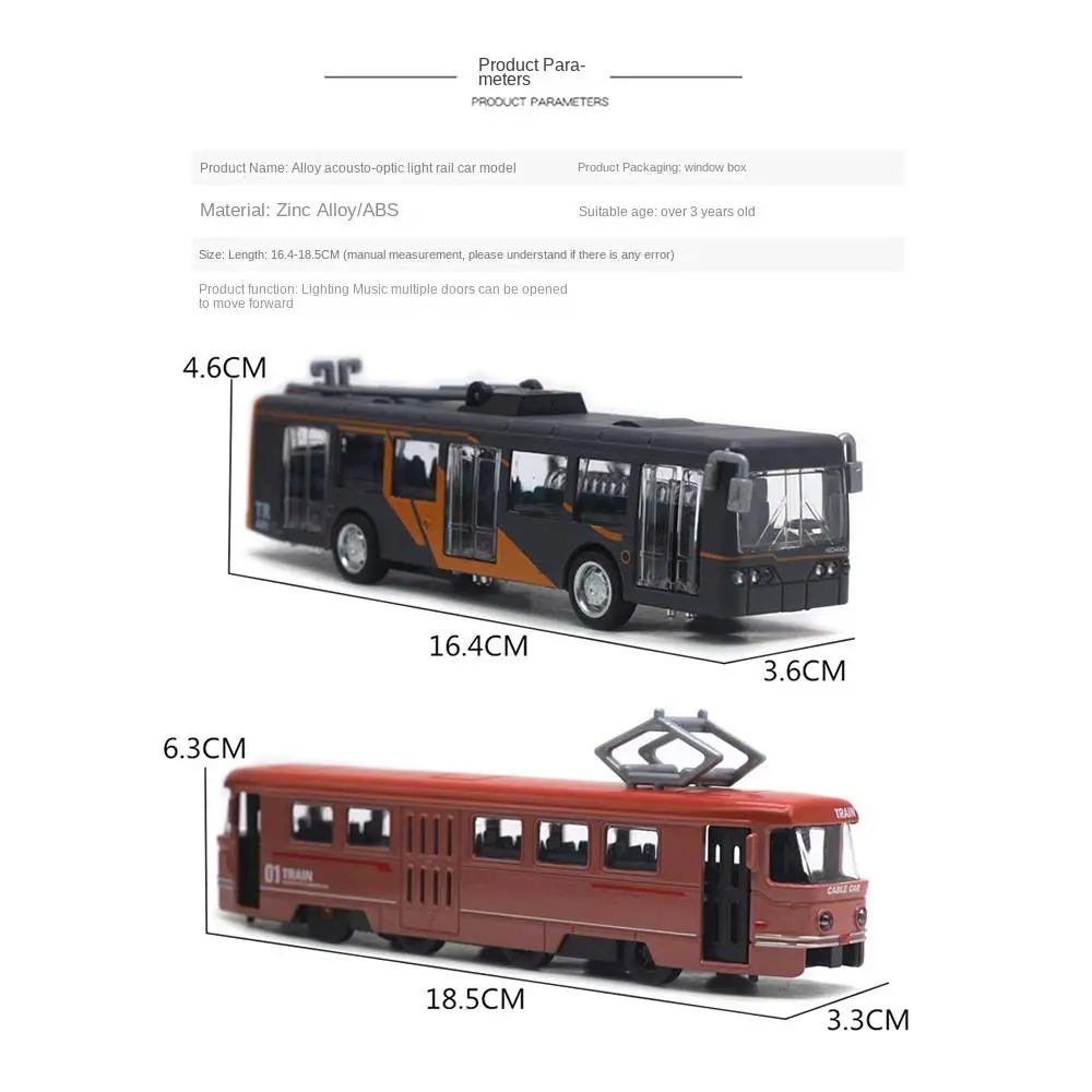 Simulation Rail Tram Light Rail Tram Model Alloy 1:50 Sound and Light Bus Retro Five Color Rail Tram Train Model Kids Toys