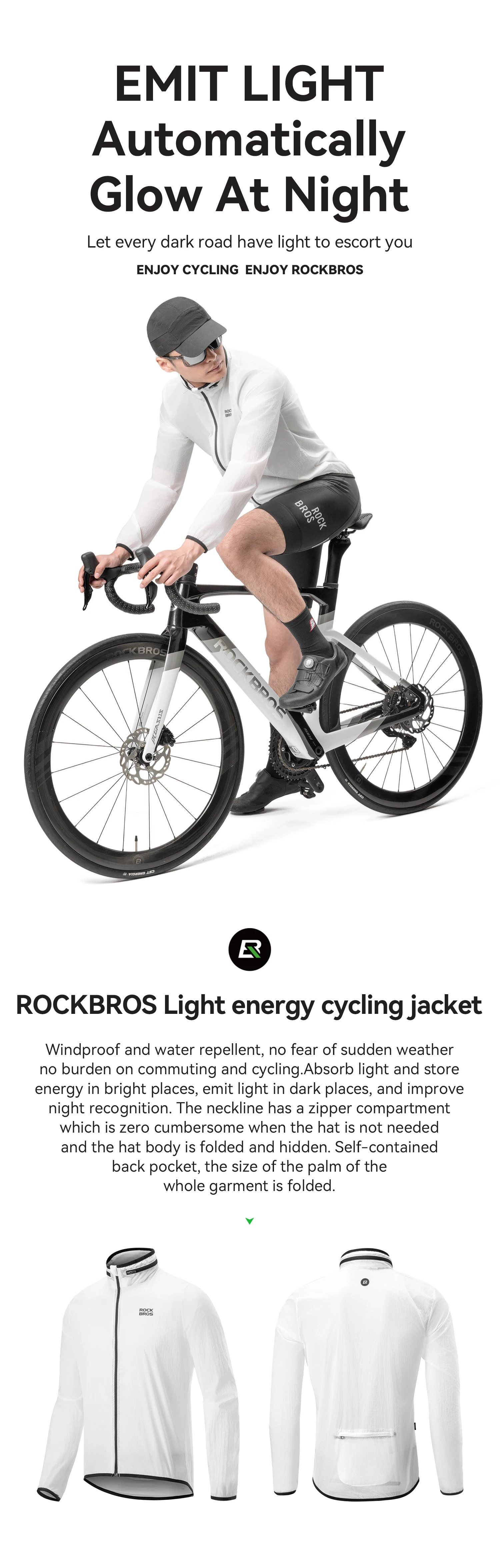 ROCKBROS Fahrradjacke mit automatischem Farbwechsel, atmungsaktiver, reflektierender, leichter Fahrradwindbreaker mit Elastizität – Detail 1