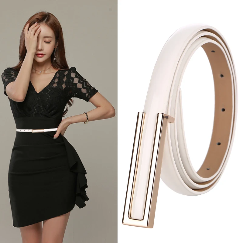 

2024 New Patent Leather Women's Belt Fashion Elegant Dress Skinny Belts Waistband Thin Waist Belt Alloy Gold Buckle