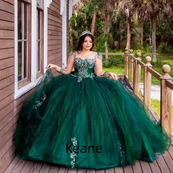 

Dark Green Full Sleeves Sweet 15 Quinceanera Dresses Ball Gown Party Dresses Prom Gown Formal 15 Year Old Dress Customizeds