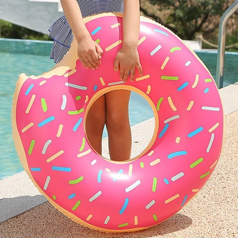 Large Size Thickened PVC Inflatable Donut Swimming Ring for Children Cross-Border Coffee Brown Donut Water Safety Equipment