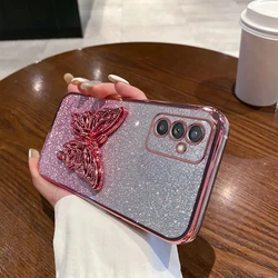 A 34 A 54 Gilitter Butterfly Phone Holder Case On For Samsung Galaxy A34 A54 A13 A14 A15 A23 A24 A25 A35 A55 4G 5G Stand Cover