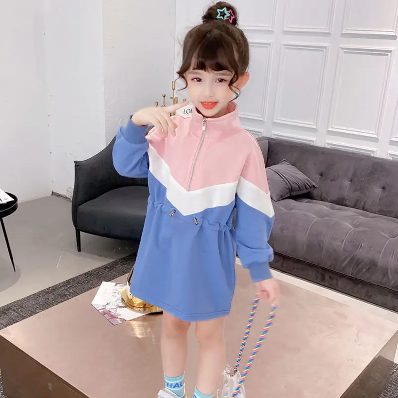 Girls' Health Dress Autumn Collection New Mid University Children's Western Style Casual Skirt Korean Edition Long Sleeve Skirt