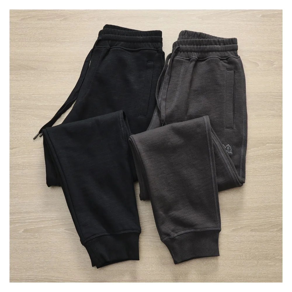 الرجعية بسيطة محبوك Sweatpants الخريف والشتاء القطن الخالص الصوف الدافئة سليم طماق الرجال السراويل اليومية غير رسمية #1