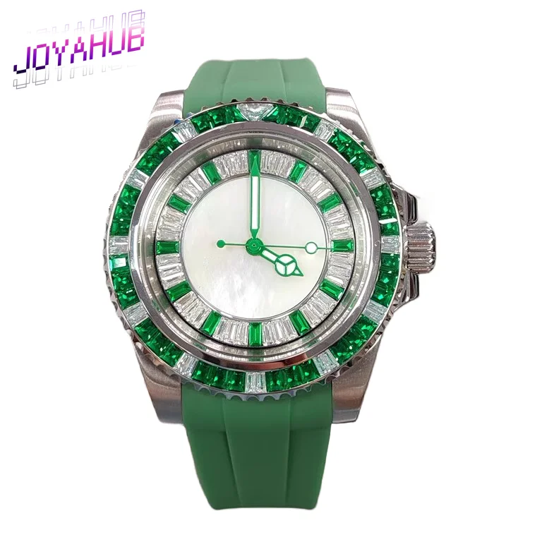 

Модные модифицированные мужские механические часы с логотипом по индивидуальному заказу, резиновый корпус с зеленым кристаллом и кольцом 40 мм, циферблатом Beimu и механизмом NH35