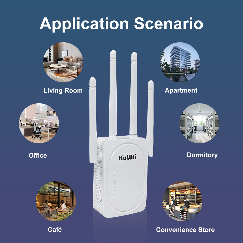 KuWFi 1200Mbps WiFi Repeater Dual-band 5G 2.4G WIFI Extender WiFi Booster Network Amplifier Long Range Signal WiFi Router