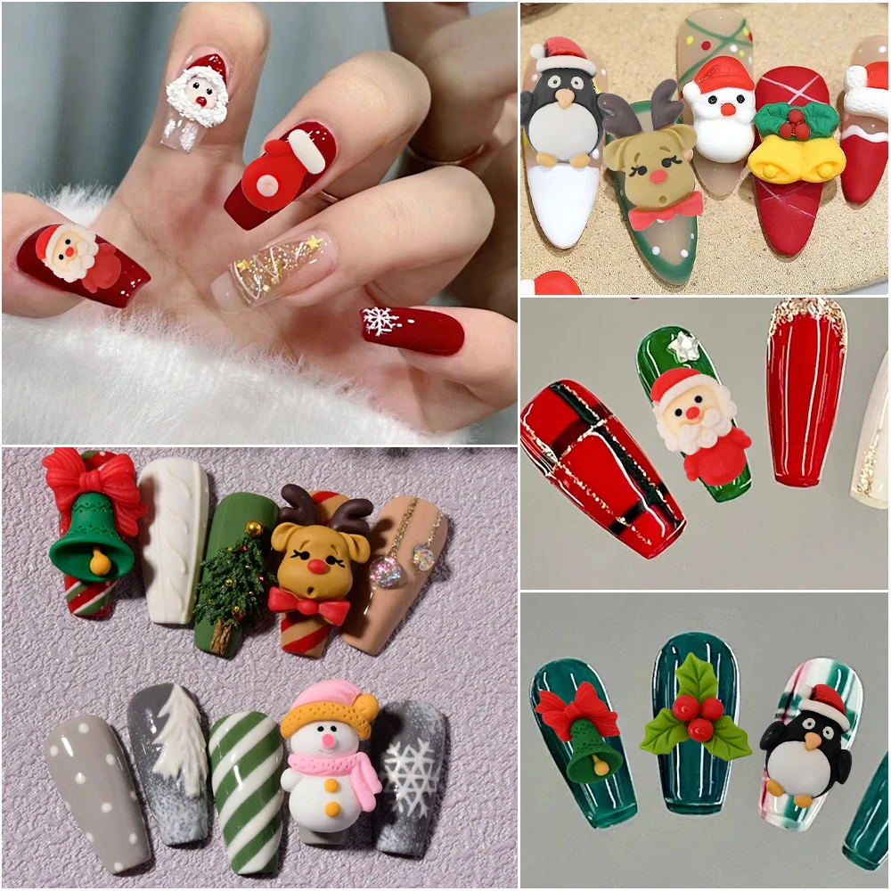 5pcs 3D Cartoon Resin Christmas Series Nail Charms Cute Snowman Santa Claus Gift Box Festival Nail Decoration DIY Nail Supplies*