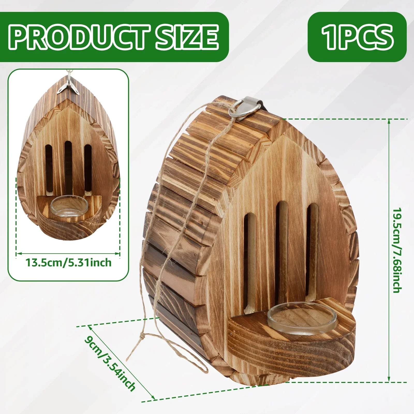 Hängendes Holz-Bienenhaus Schmetterlingsfutterspender mit Seil Dekorativer Bienen-Nistkasten Multifunktionaler Motten-Habitat für Garten und Balkon – Detail 2