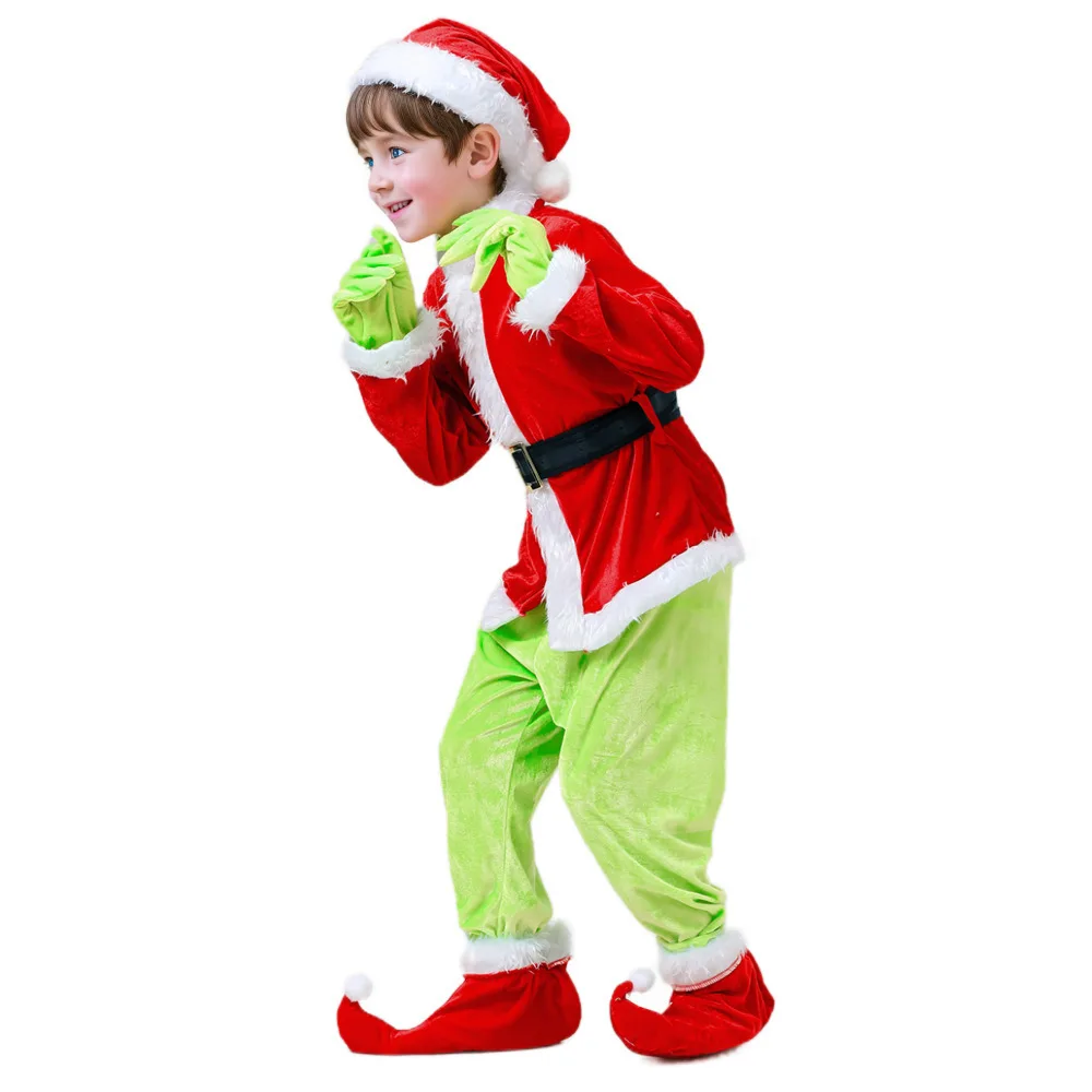 Divertido niños Navidad Santa Claus Cosplay disfraz chaqueta pantalones sombrero traje niños fiesta disfraz de Halloween