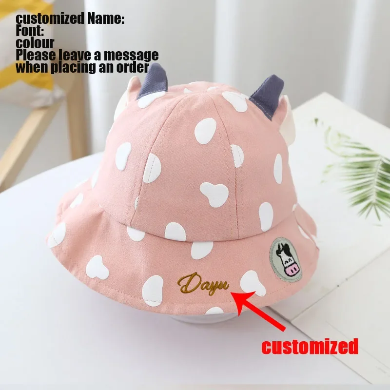 Kids Bucket Hats Korean Cow Shape Baby Cap Thin Trendy Boy Girl Cute Caps Fisherman Hat For Children 1-3Years Custom Baby Name