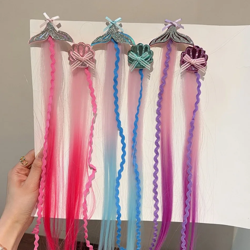 Children Mermaid Wig Braid Shell Fish Tail Highlight Dye Braided Hairpin Toddler Girl Princess Cute Cartoon Headgear Hair HP01