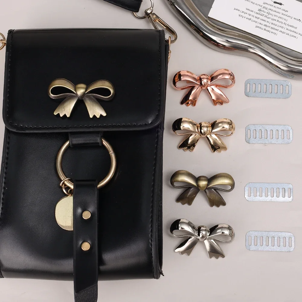 2sets Cute Bowknot Metal Decoration Buckle for Bag Shoes Clip Clasp DIY Webbing Bag Eye-splice Pin Buckles Bow Button Accessory