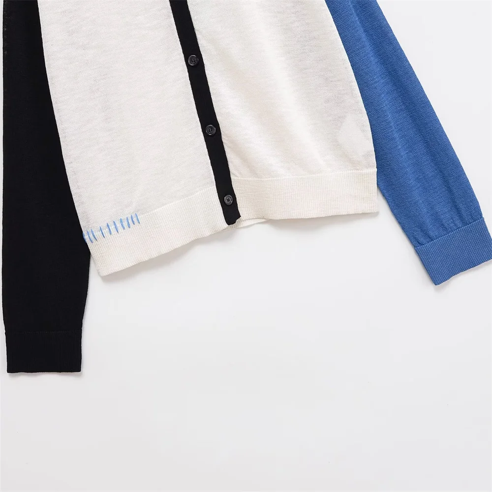 nieuwe damesmode casual vent decoratie contrasterende kleur flip kraag gebreid jack met lange mouwen