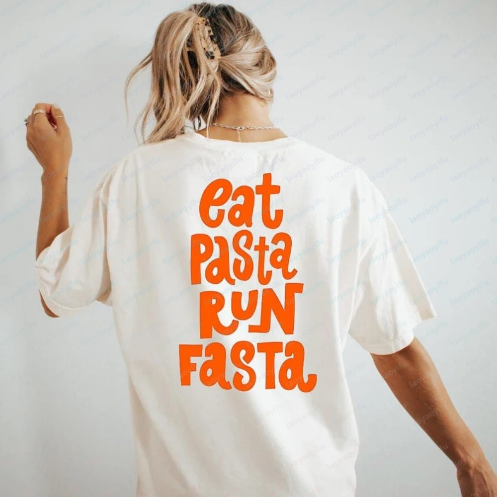 Eat Pasta Run Fast T-Shirt Funny Running Tee Cotton Unisex Fit Gift for Runners and Carb Lovers Casual Fitness Apparel Y2k Tops
