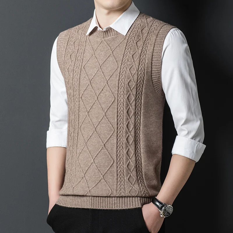 vest Men's round neck sweater vest casual V-neck sleeveless sweater vest in autumn and winter