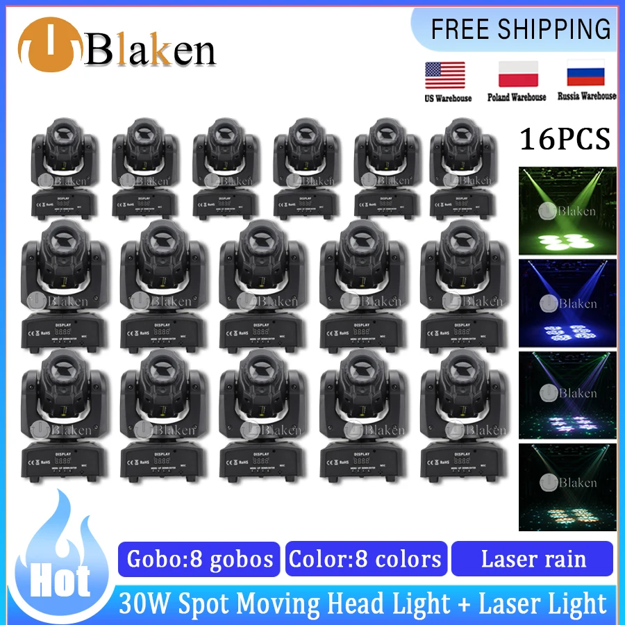 

No Tax 16Pcs 30W LED Beam Spot Laser Light Moving Head Stage Light For DJ Disco Events Party Bar Wedding Show Laser Light