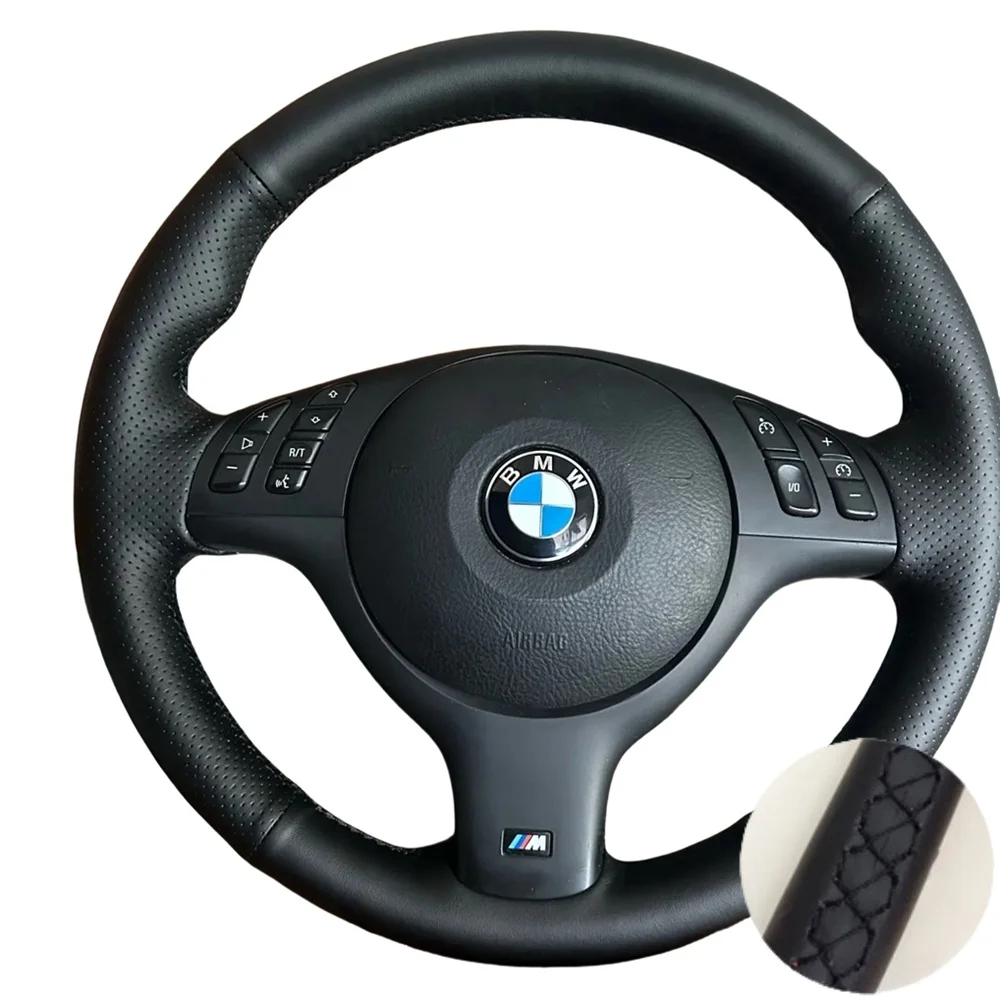 Kundenspezifische handgenähte Mikrofaser-Leder-Lenkradabdeckung für BMW E46 E39 330i 540i 525i 530i 330Ci M3 2001–2014