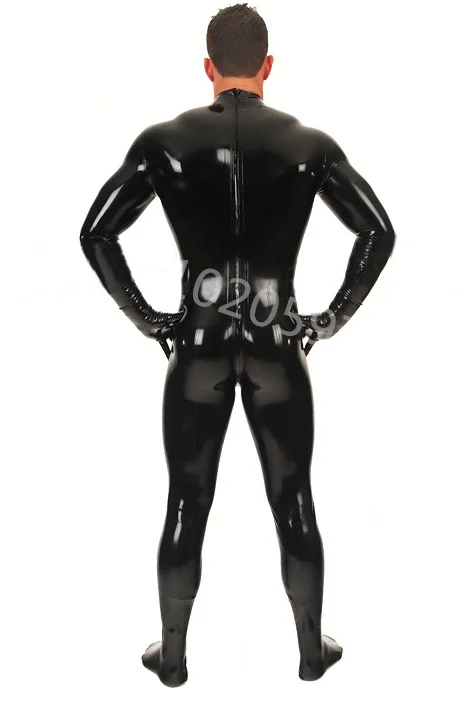 Sexy Black Latex Fetish Catsuit Bodysuit with Socks Gloves Back Zip Rubber Costumes For Men Latex Suit Customize