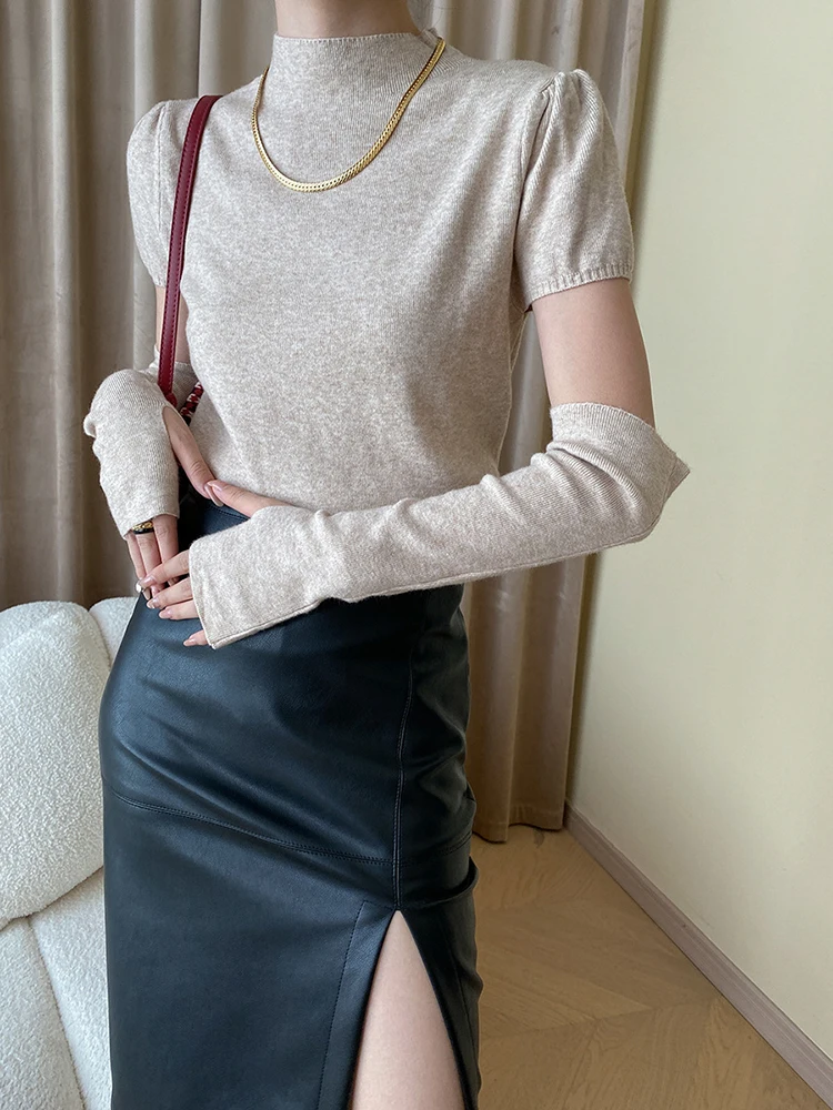 

Oat Color Slim Cuff Knitting Sweater Turtleneck Long Sleeve Women Pullovers New Fashion Tide Spring Autumn O670